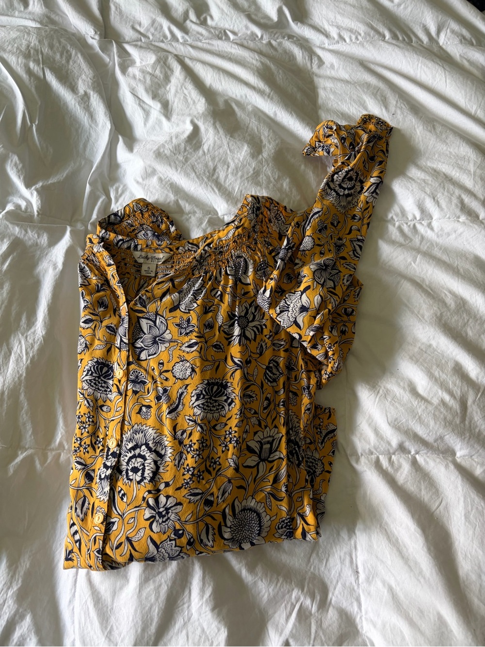 Lucky Brand Mustard Yellow Floral Button-Front Blouse - Picture 2 of 3